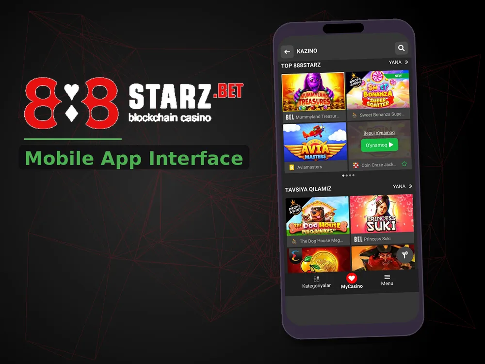 888Starz Casino - Mobile App Interface