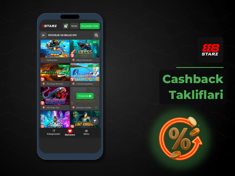 888Starz Casino - Cashback Takliflari