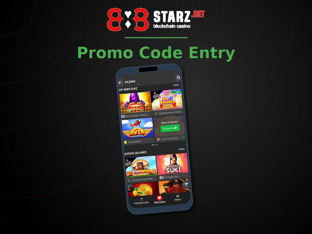 888Starz Casino - Promo Code Entry