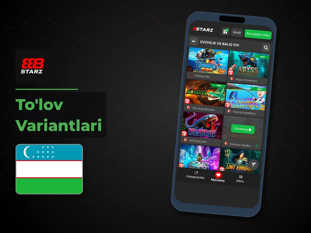 888Starz Casino - To'lov Variantlari