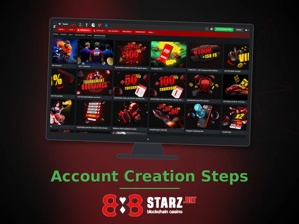 888Starz Casino - Account Creation Steps