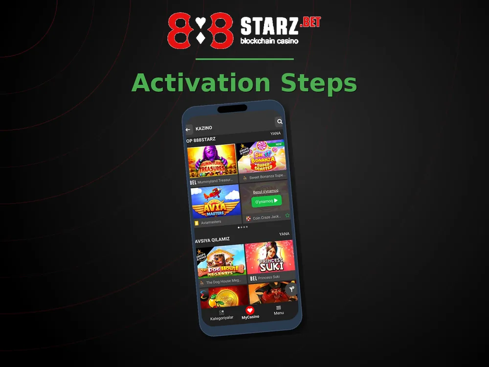 888Starz Casino - Activation Steps